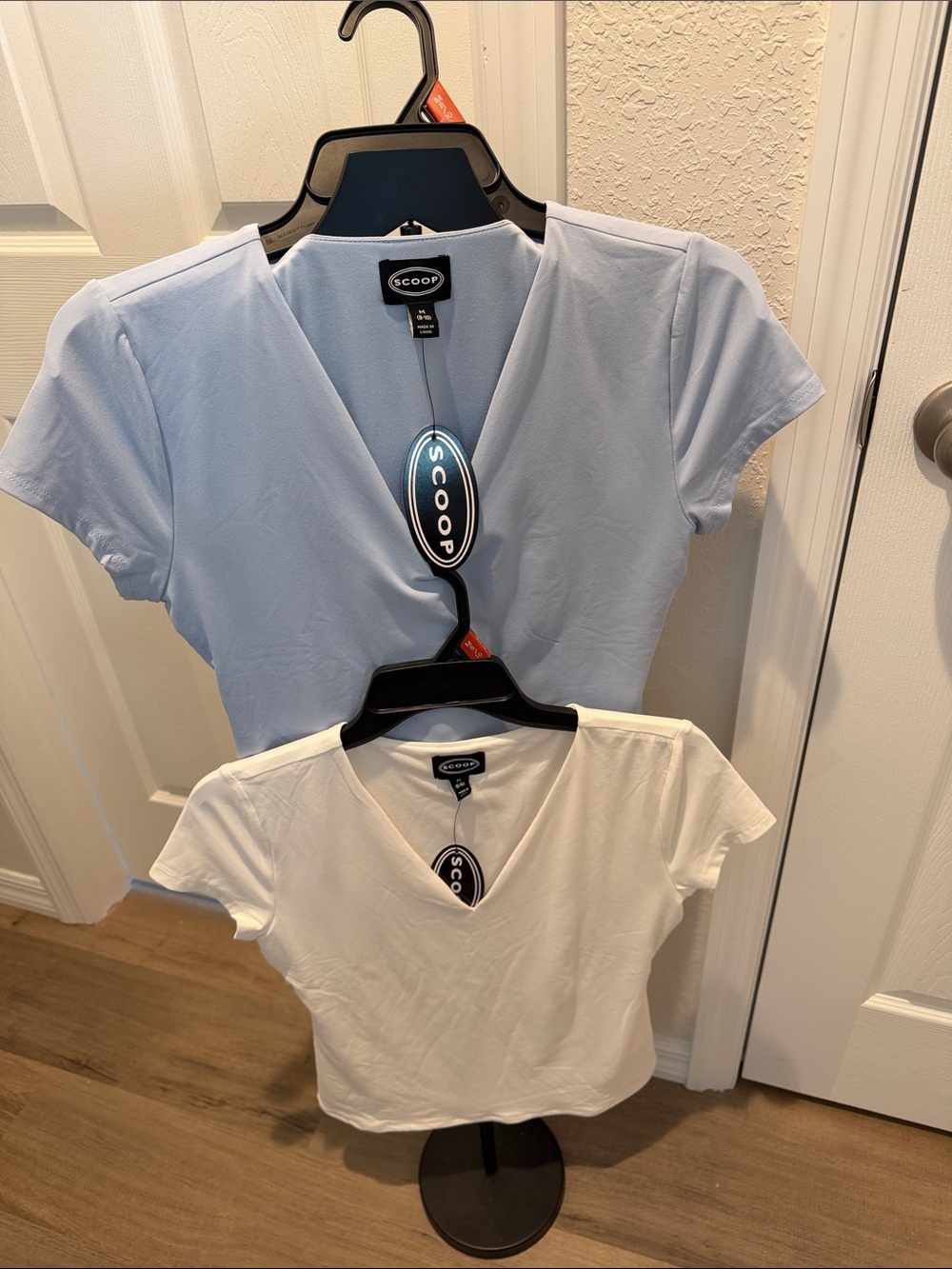 2 Bundle  V-Neck Tee - White and Light Blue